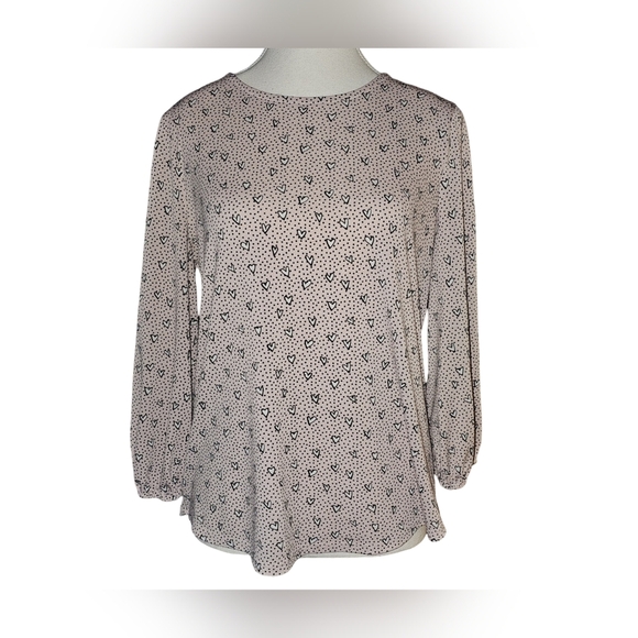 Adrianna Papell Tops - Adrianna Papell Pink Heart Print Blouse Balloon Sleeve Knit Top Sz S